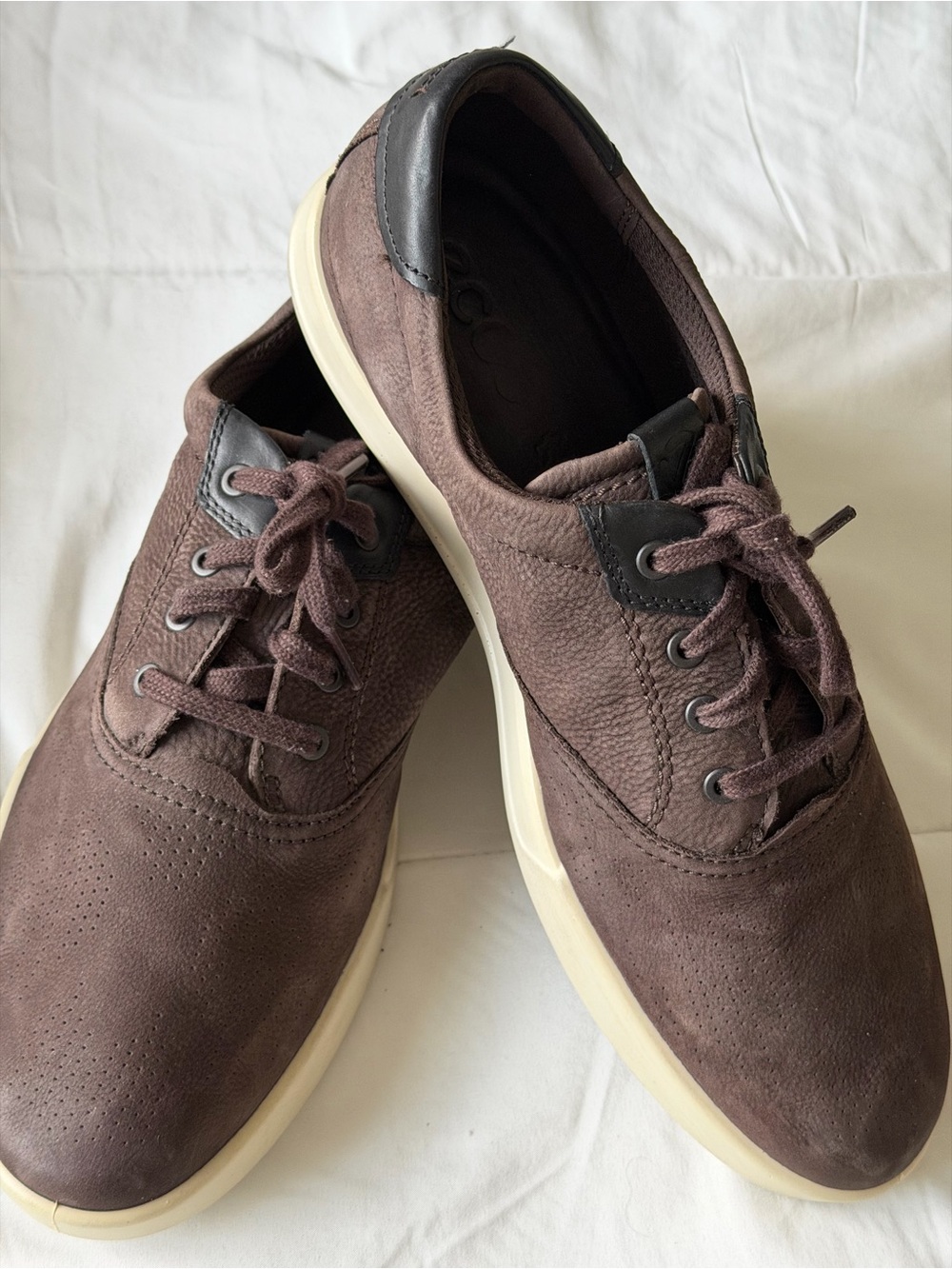 Ecco Men's Chocolate Brown Suede Lace-Up Sneakers with Off-White Sole